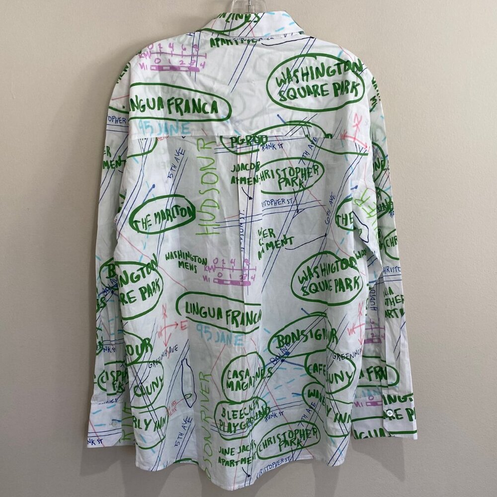 NEW Lingua Franca Bonsignor Button Down Shirt Map Print West Village Novelty M - Picture 4 of 11
